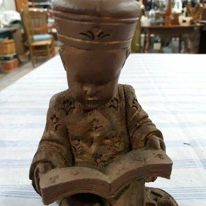 VTG Chinese Boy & Girl Chalkware type Oriental Asian Figures Bookends 1950s ?